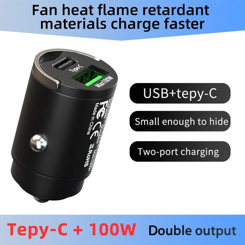 Bluejw PD 30W QC3.0 100W Mini Car Charger, Super Fast Charging, Metal Pull Ring, 12-24V Voltage, Hidden Cigarette Lighter, Automobile Chargers - Image 3